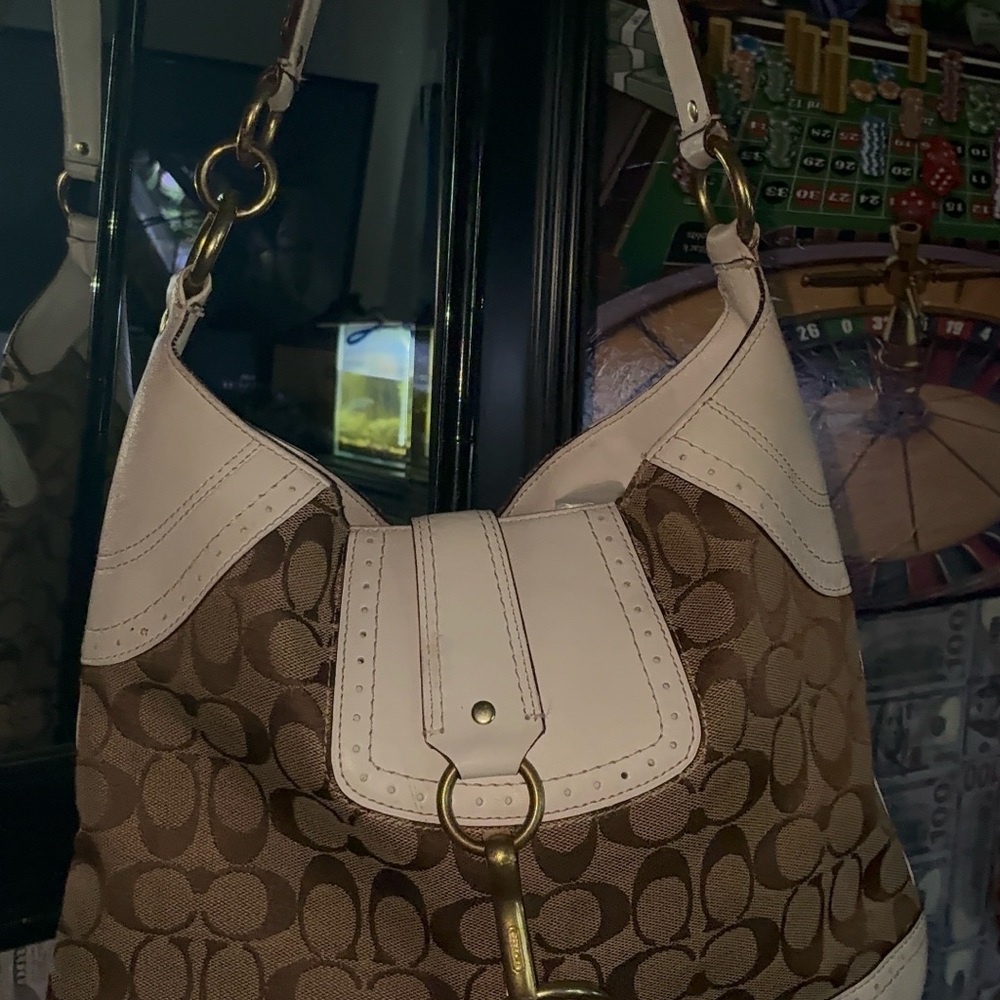 Coach Signature Canvas Hobo Bag in Brown & Cream